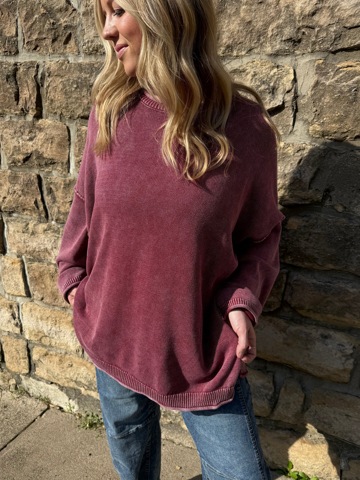 Raw Edge Oversized Crewneck Sweater